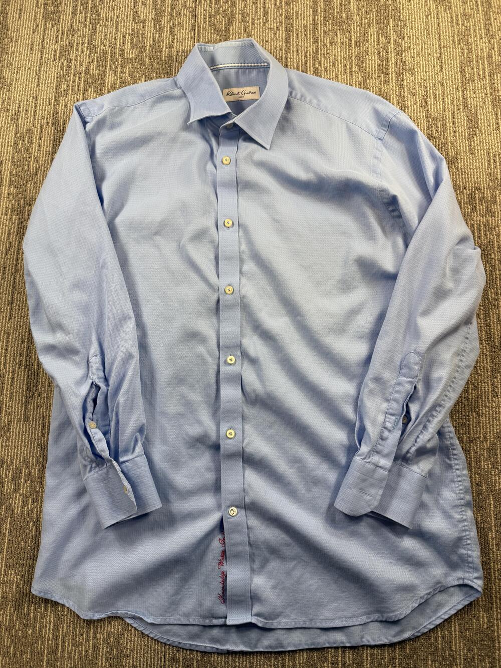 Robert Graham Shirt Mens 17 43 Light Blue Textured Button Front Long Sleeve